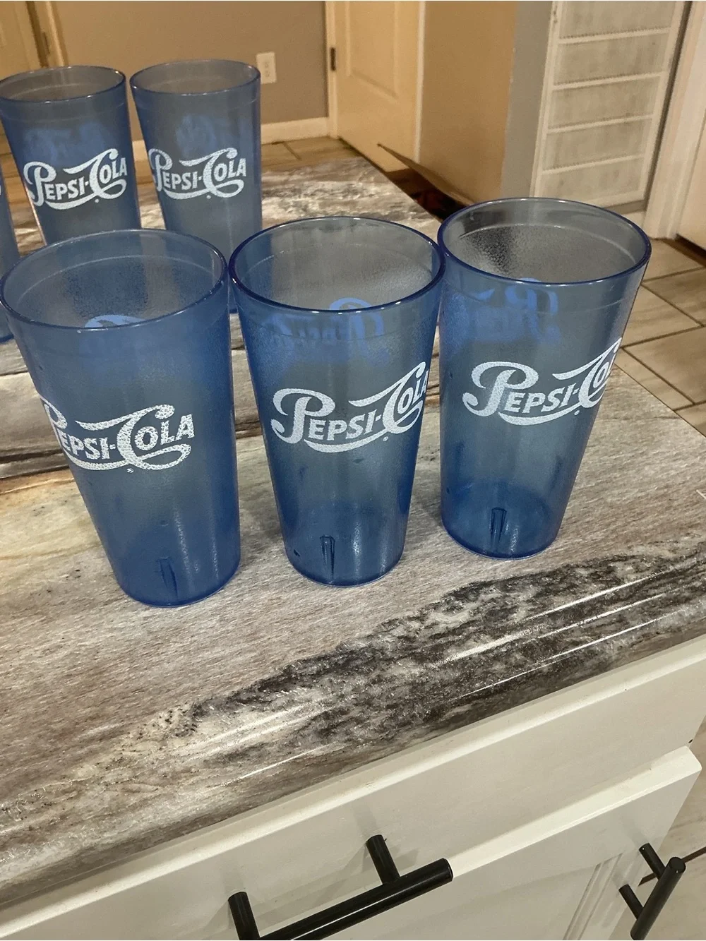 Set of 7 Vintage Pepsi-Cola Blue Restaurant Tumblers 20 oz Retro Diner Cups